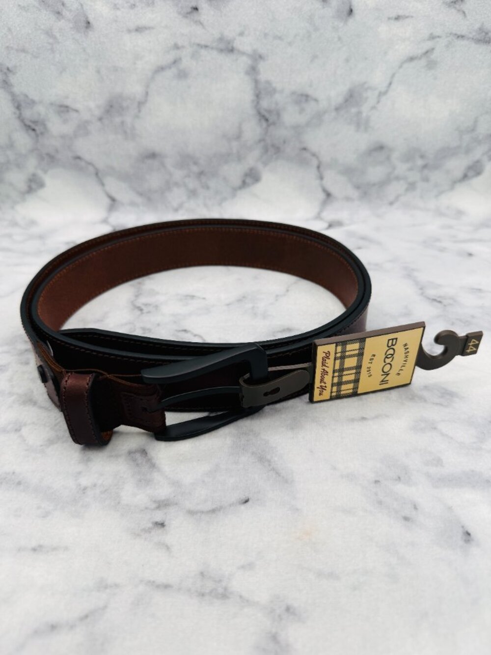 Boconi Leather Belt Brown Matte Black Buckle Casual 1.5in Width,Size 44-110,NEW